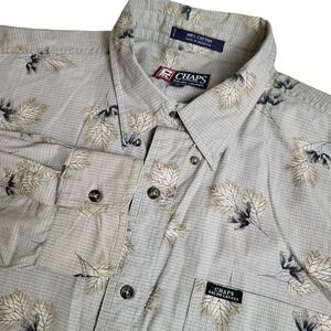 Chaps Ralph Lauren Mens XL Button Down Shirt Leaf‎ Print Cotton Long Sleeve